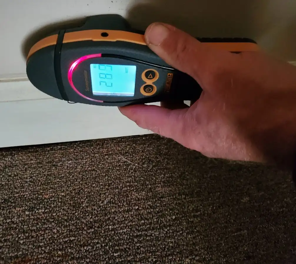 Moisture detection at baseboard during Burst Pipe Cleanup in Pasadena